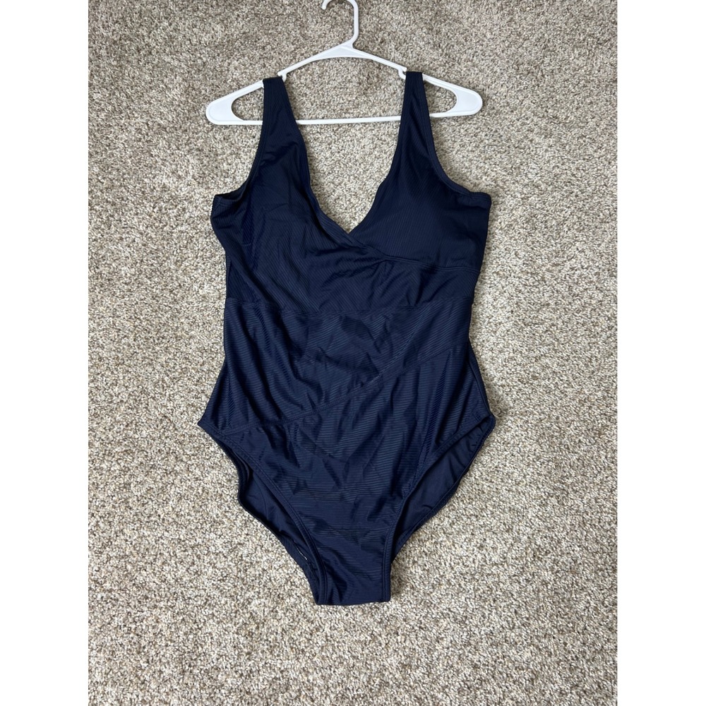 Tommy Hilfiger Navy Ribbed Surplice One Piece Swimsuit Size 14